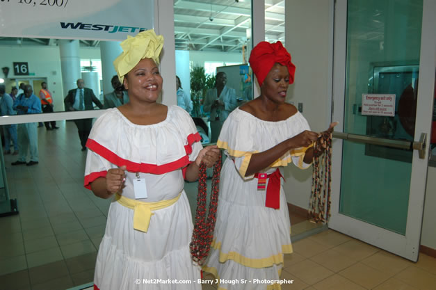 MBJ Airports Limited Welcomes WestJet Airlines - Inaugural Scheduled Service From Toronto Pearsons International Airport - Monday, December 10, 2007 - Sangster International Airport - MBJ Airports Limited, Montego Bay, Jamaica W.I. - Photographs by Net2Market.com - Barry J. Hough Sr, Photographer - Negril Travel Guide, Negril Jamaica WI - http://www.negriltravelguide.com - info@negriltravelguide.com...!